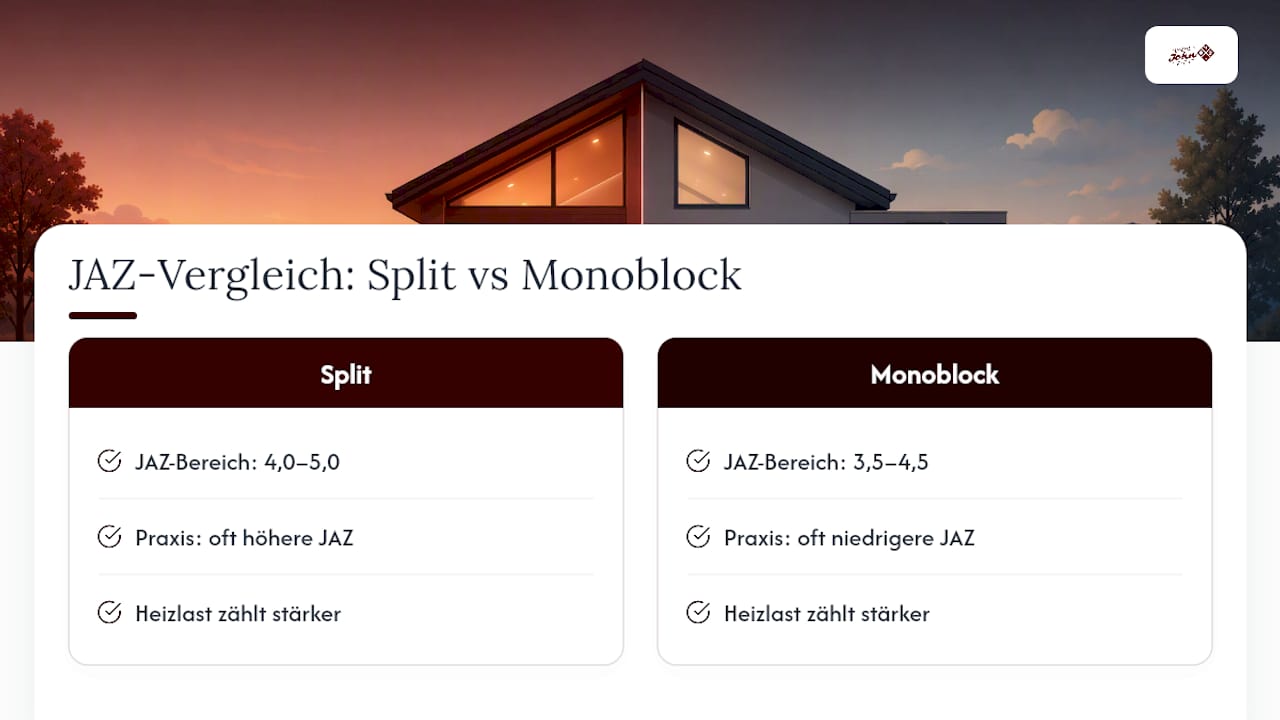 Jahresarbeitszahl im Vergleich: Monoblock- und Split-Wärmepumpe