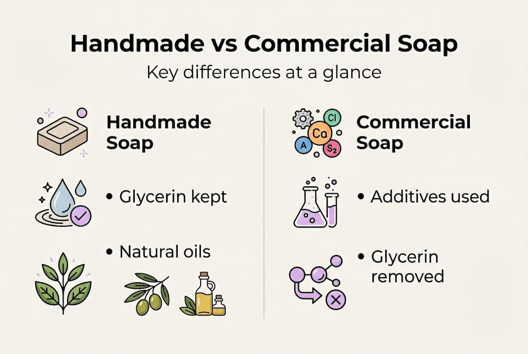 Infographic comparing handmade and commercial soap