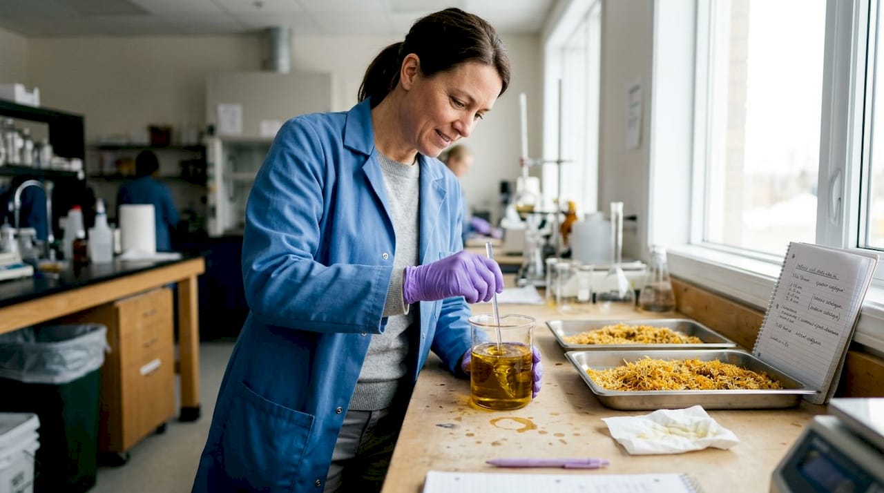Technician making botanical formula in lab