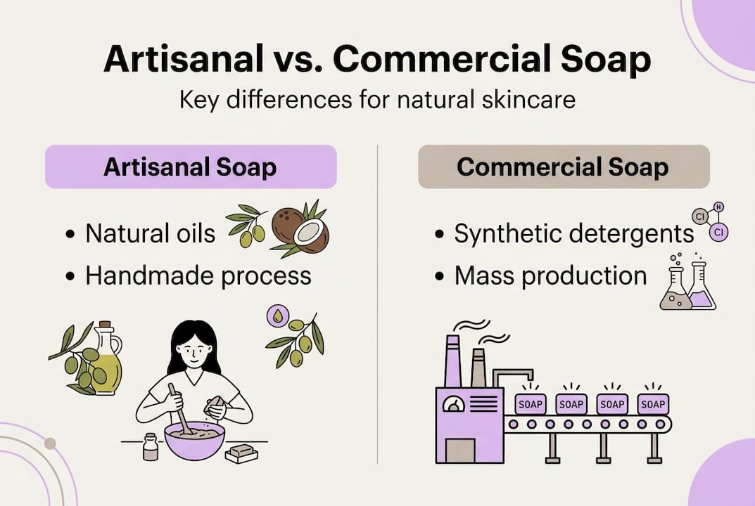 Infographic comparing artisanal and commercial soap
