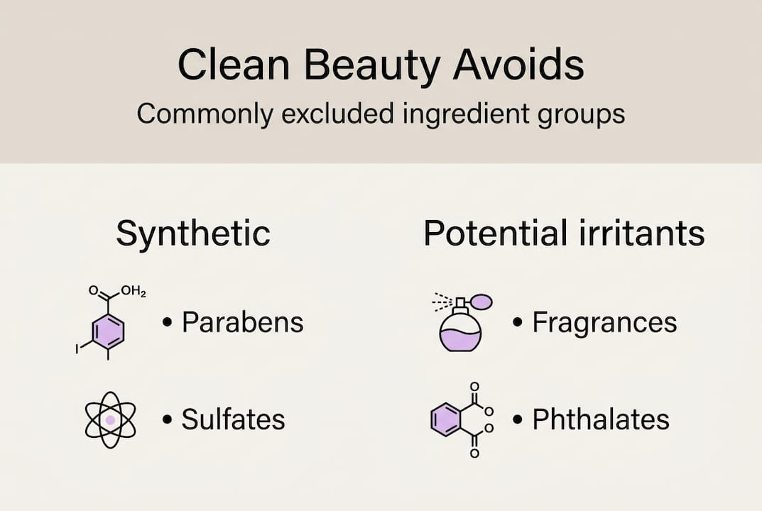 Infographic showing avoided clean beauty ingredients