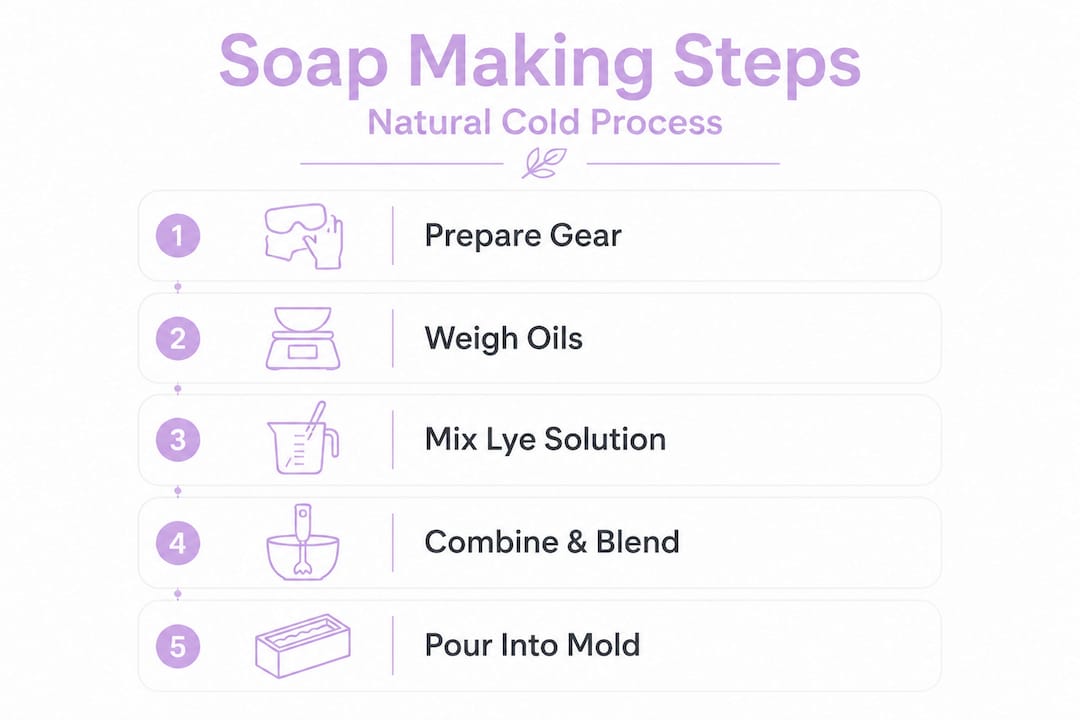 Infographic showing cold process soap making steps