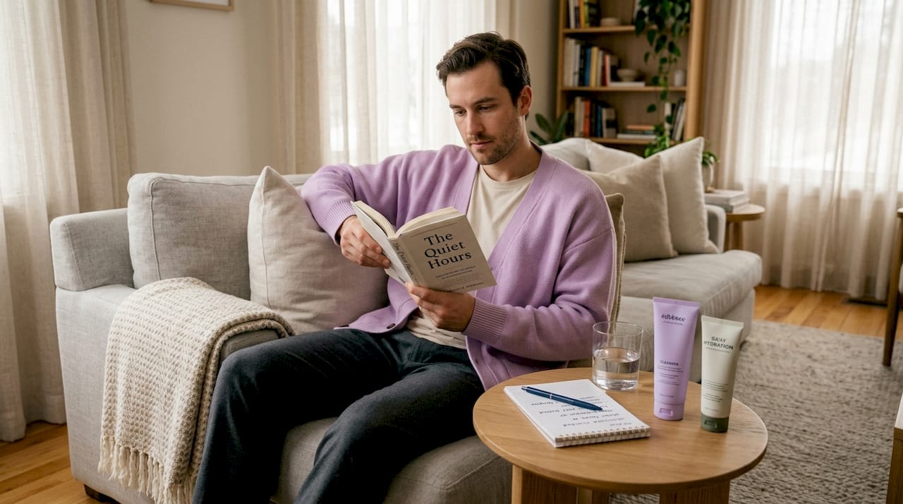 Man tracking skincare routine with daily notes