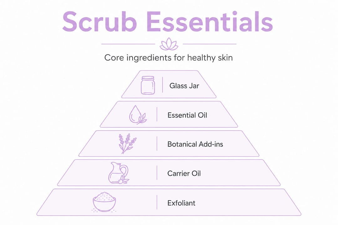 Hierarchy infographic of core organic scrub ingredients