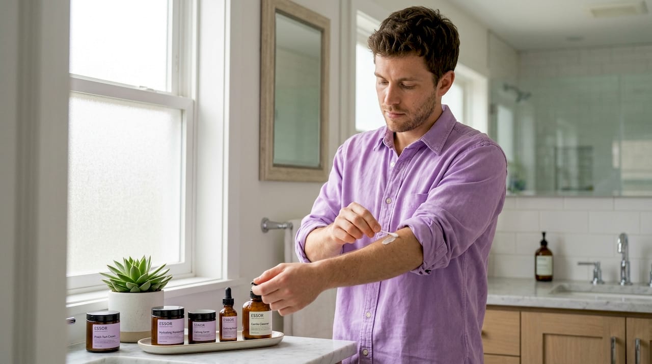 Man performing patch test for skin product