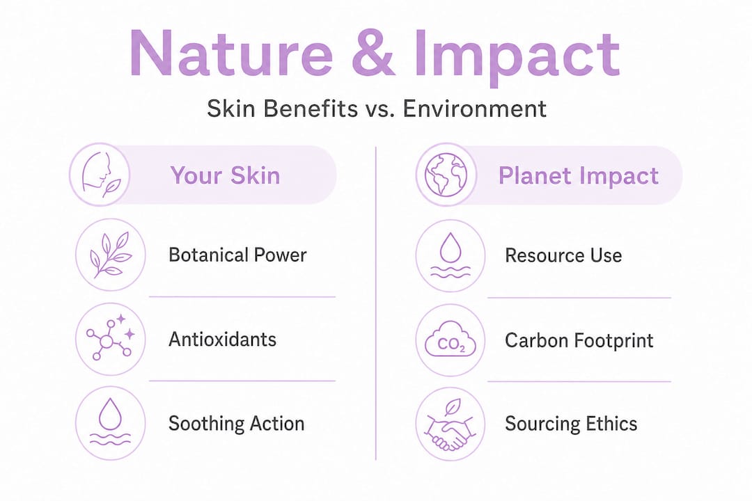 Infographic comparing skin benefits and environmental impact