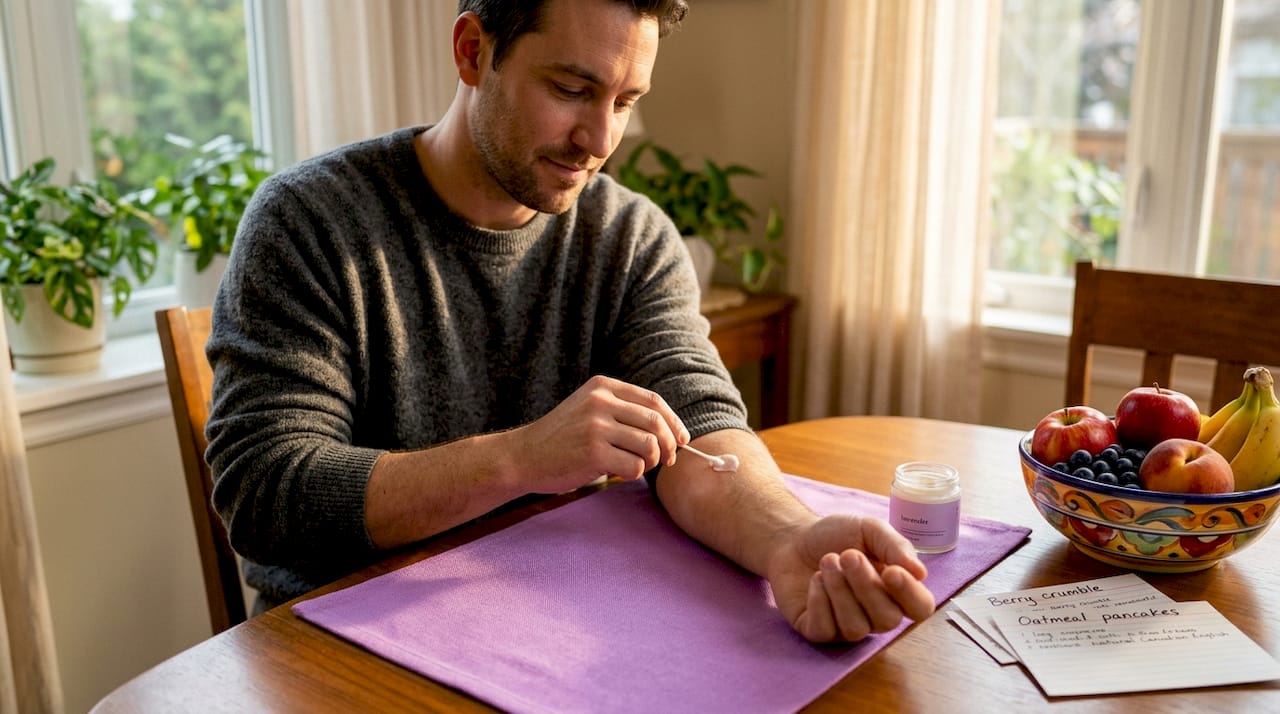 Man patch testing skincare on forearm
