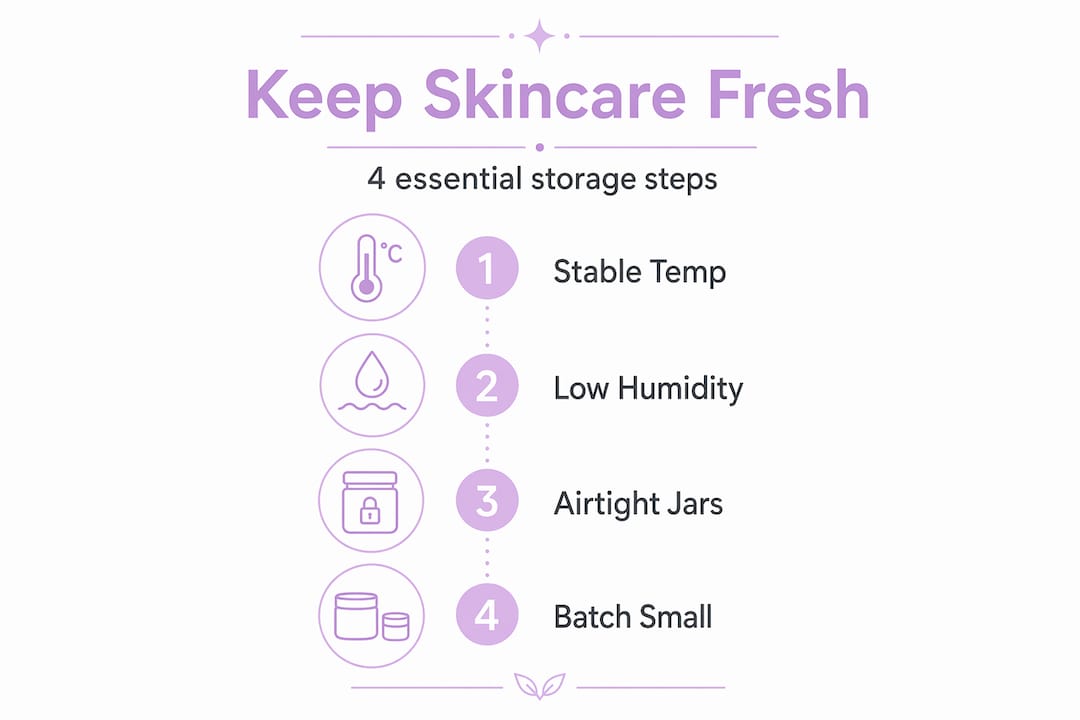 Infographic with four steps for fresh skincare storage