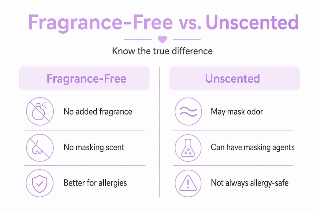 Infographic comparing fragrance-free and unscented skincare