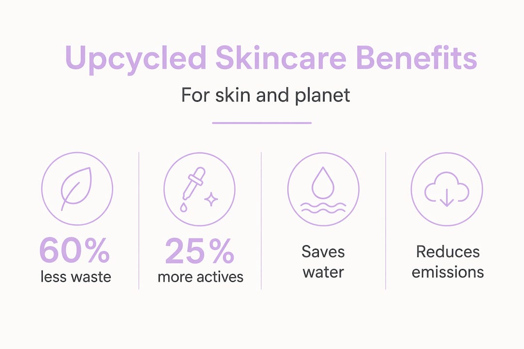 Infographic with upcycled skincare key benefits stats