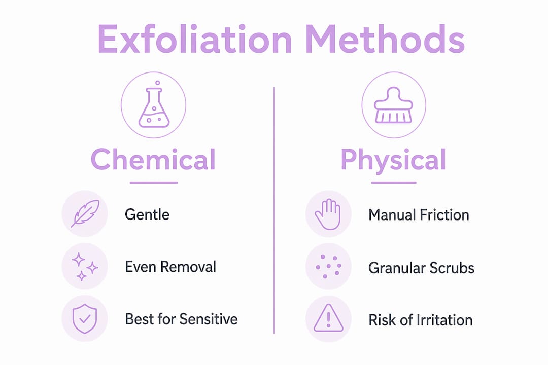 Infographic contrasting chemical and physical exfoliation