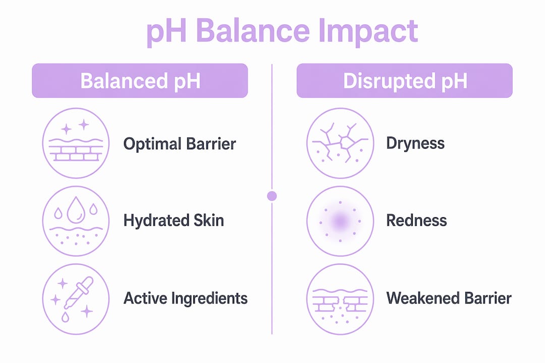 Infographic comparing balanced vs disrupted skin pH effects