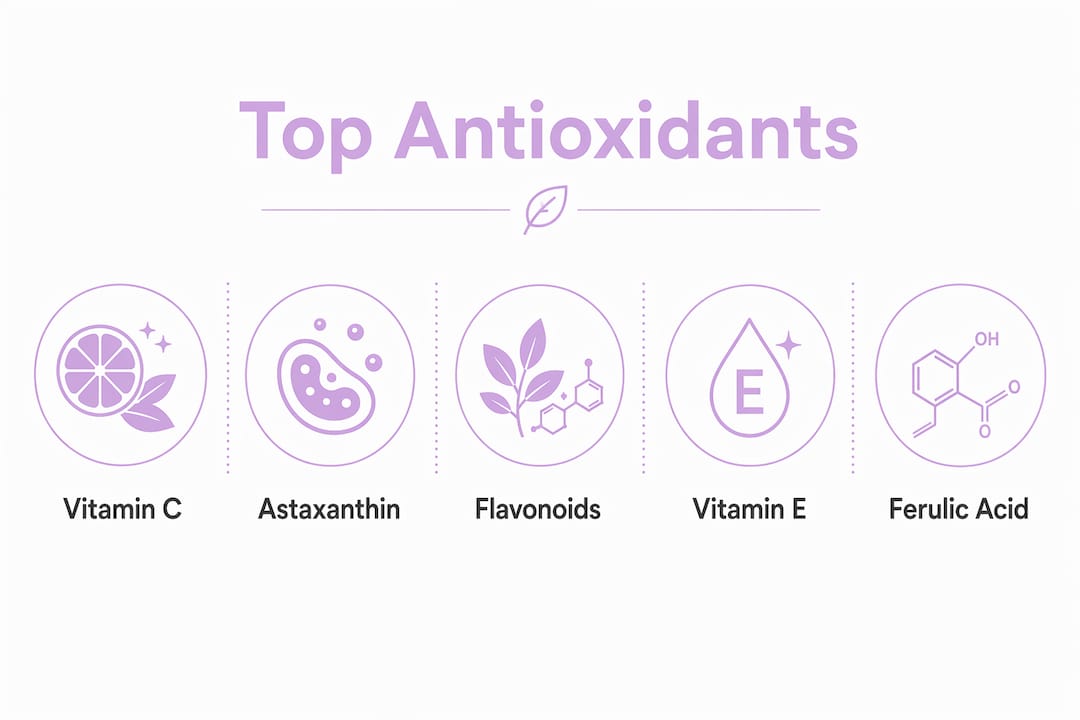 Infographic showing top antioxidant ingredients for skincare