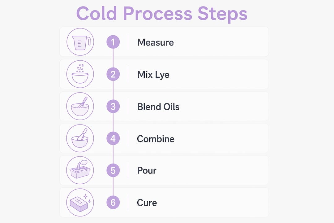 Infographic depicting cold process soap making steps
