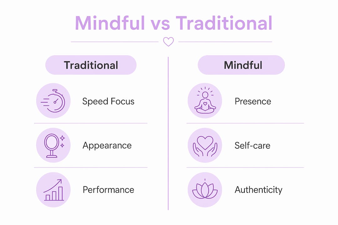 Infographic comparing mindful and traditional beauty