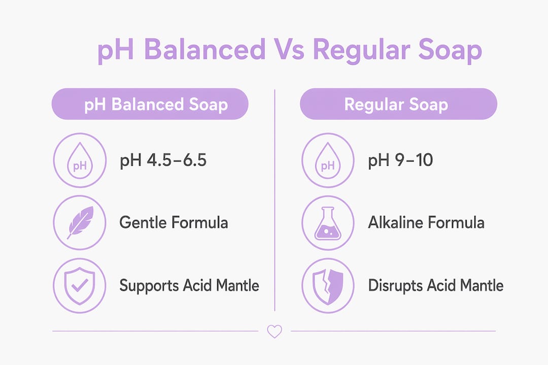 Infographic comparing pH balanced and regular soap