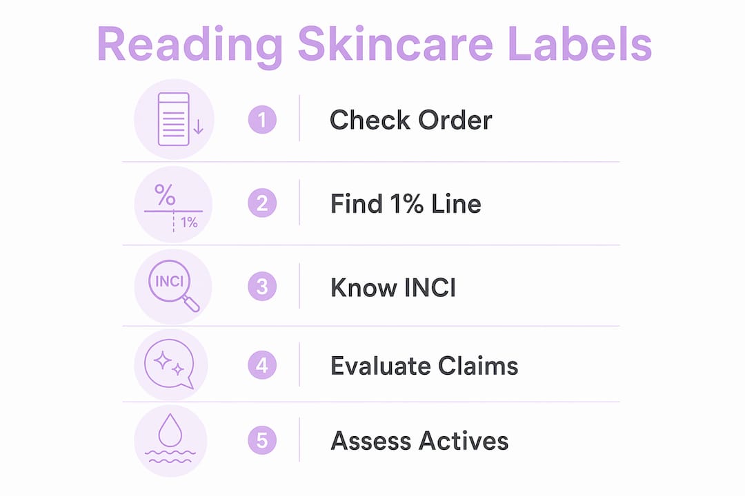Infographic outlining steps to read skincare labels