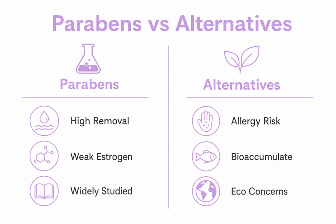 Infographic comparing parabens and alternative cosmetic preservatives