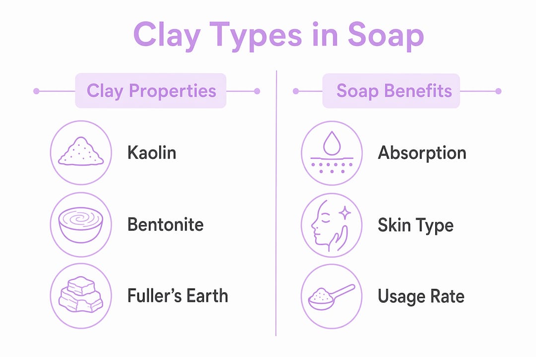 Infographic comparing mineral clay types and soap benefits