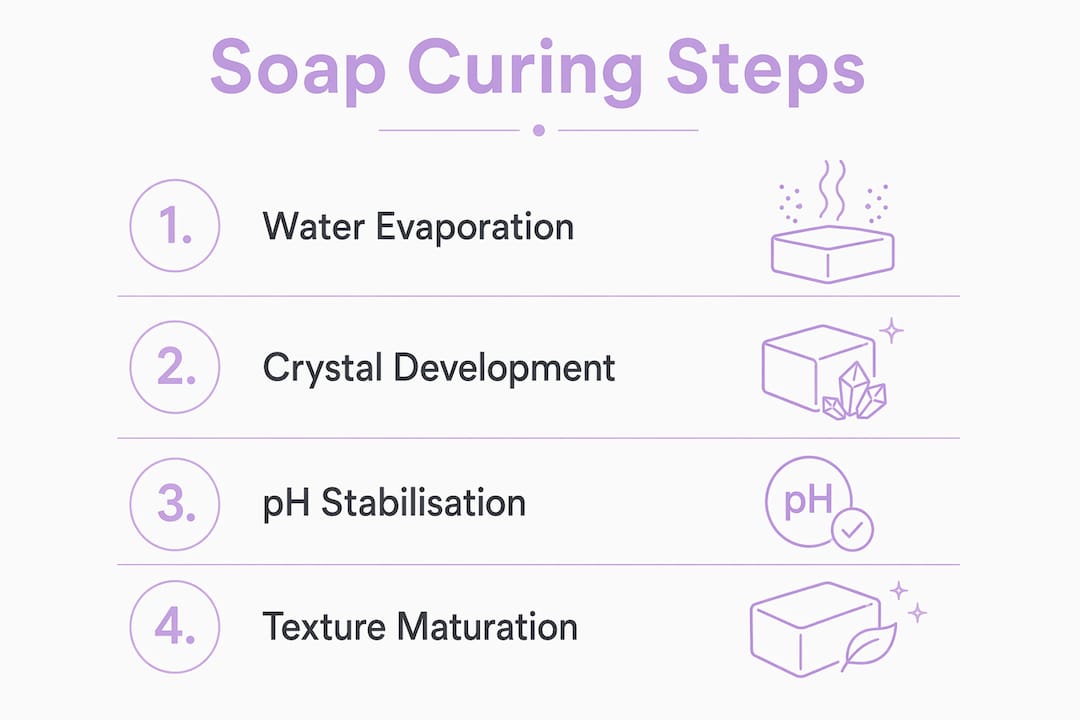 Infographic showing soap curing steps