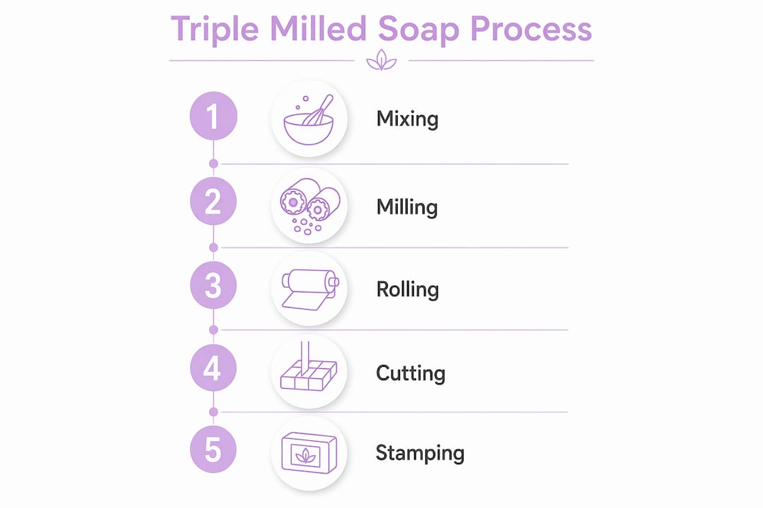 Infographic illustrating the steps of triple milled soap production