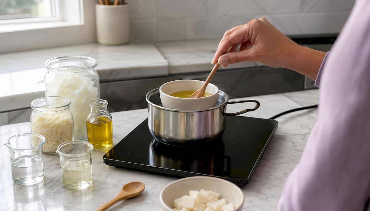 Melting oils in double boiler setup
