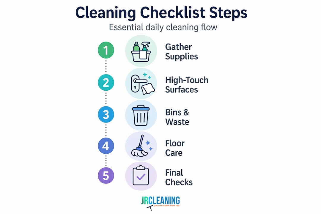 1778824346237 Infographic showing steps in business cleaning checklist - J R Cleaning