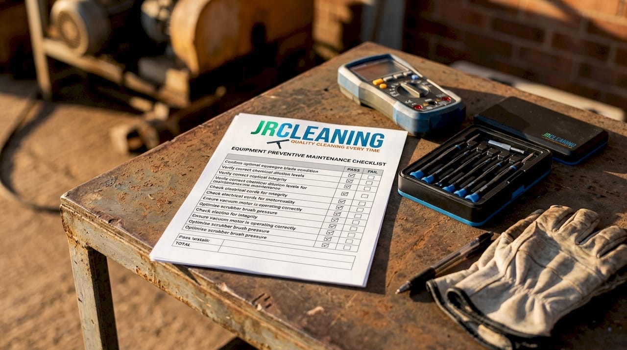 1780361512903 Maintenance checklist and inspection tools on table - J R Cleaning