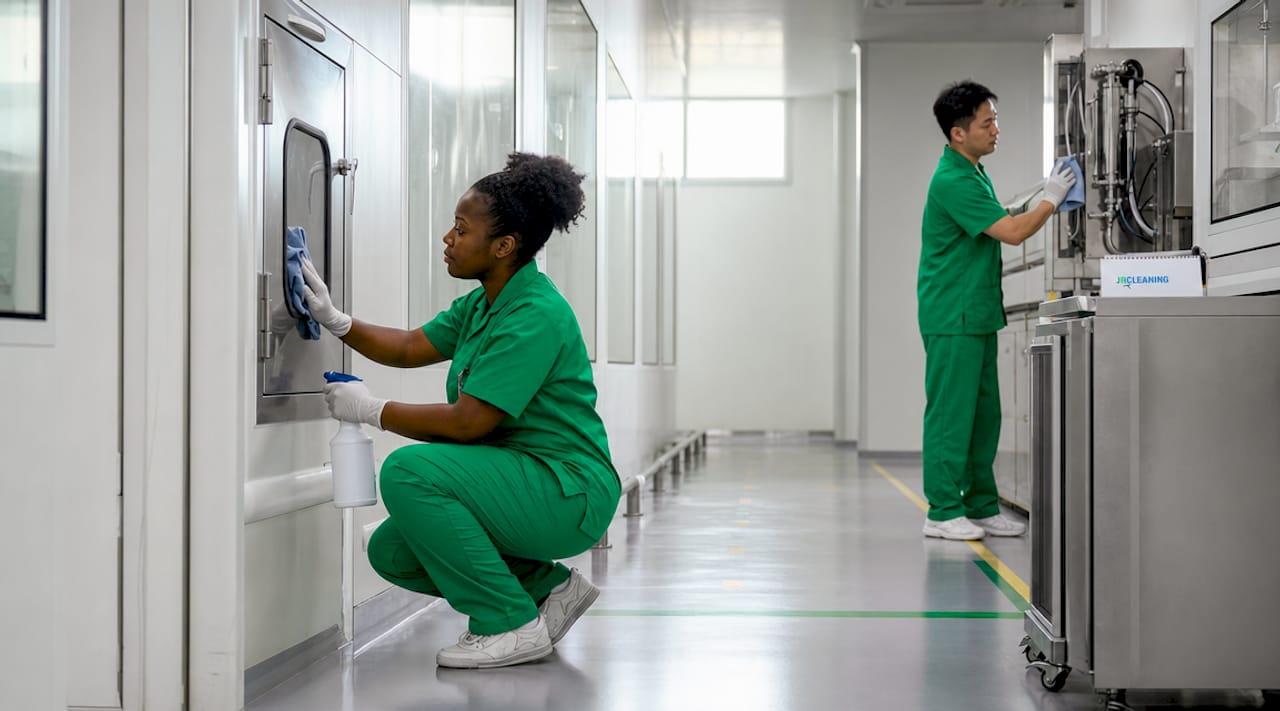 1780635768155 Technicians performing site specific cleaning in cleanroom - J R Cleaning