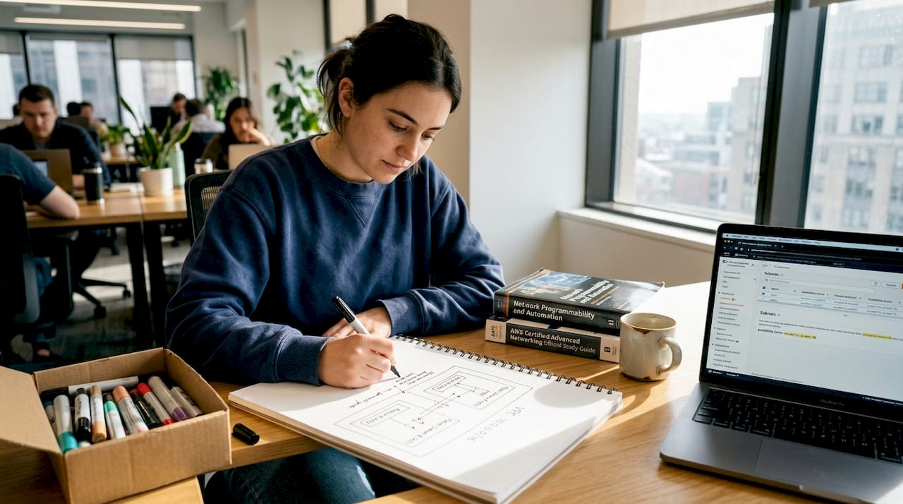 Network engineer sketching AWS segmentation