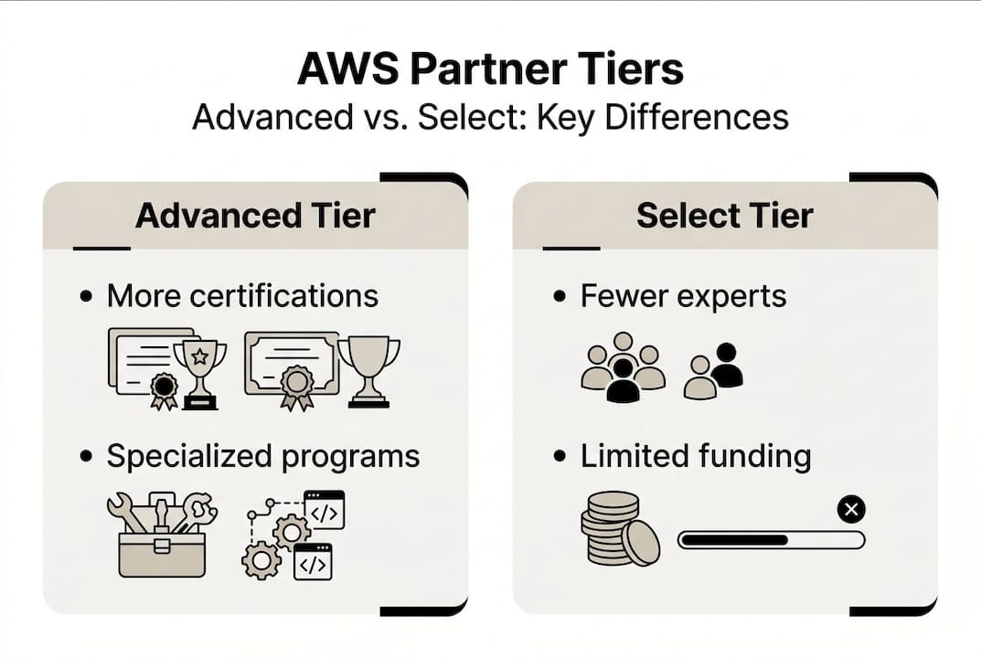 Infographic comparing AWS partner tiers and benefits