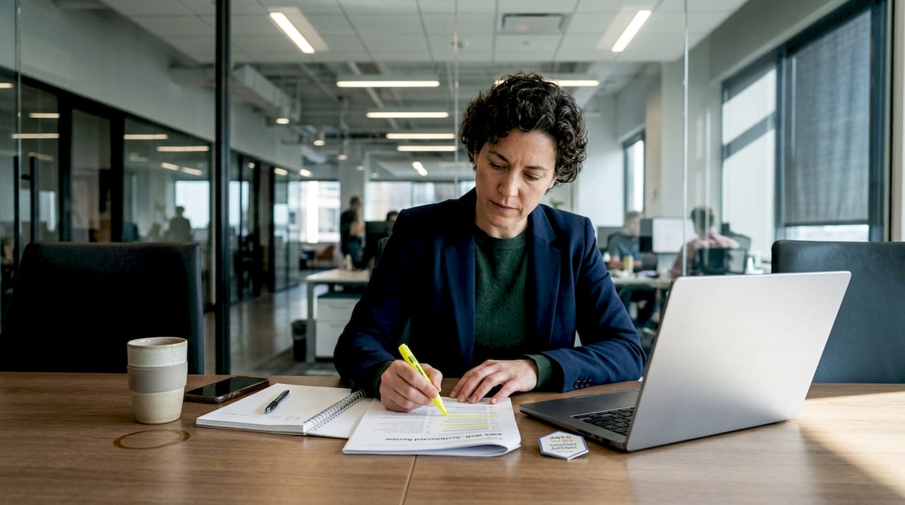 Architect reviewing AWS cloud audit report