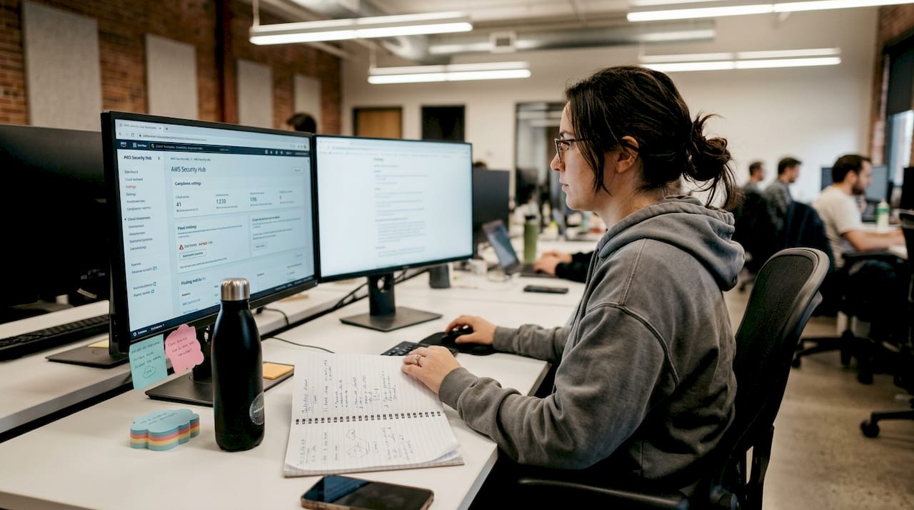 Engineer working with AWS Security Hub tools