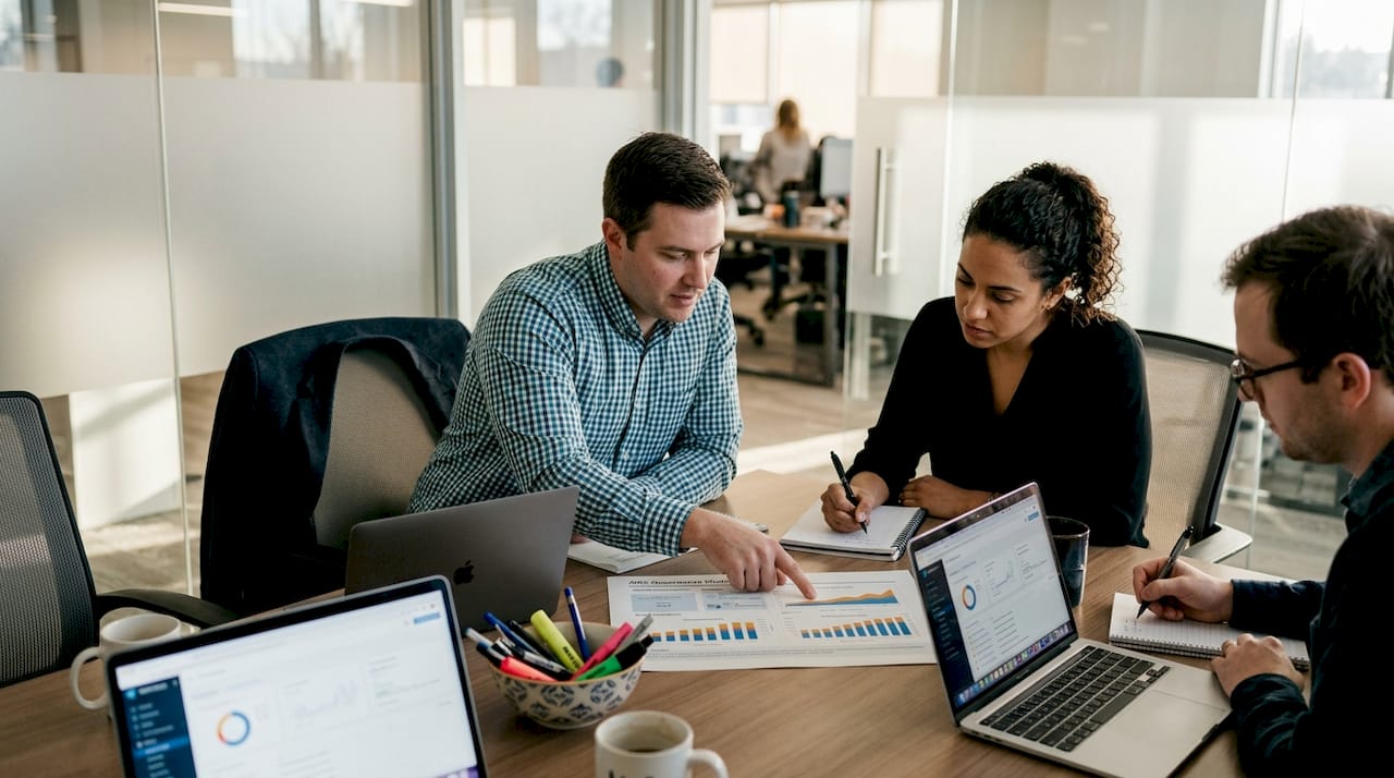 Retail team planning cloud governance meeting