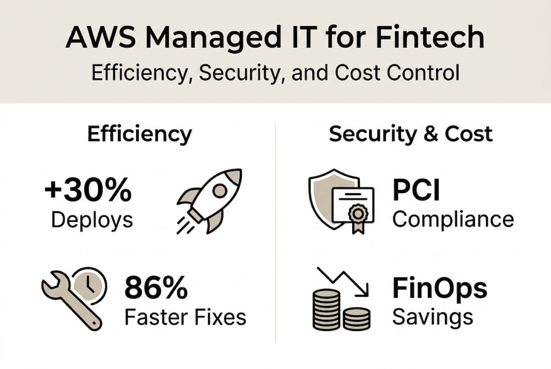 Infographic showing AWS managed IT benefits for fintech