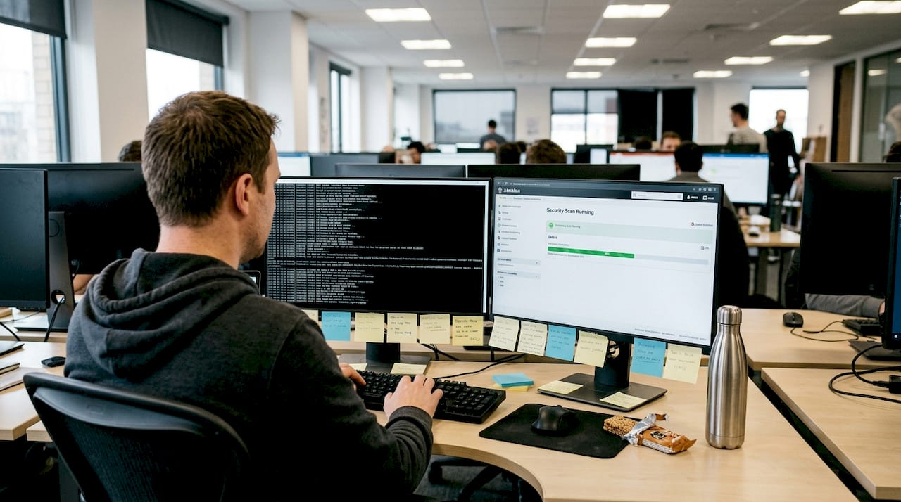 Engineer monitoring security pipeline on AWS