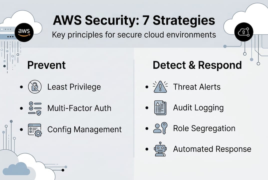 Infographic illustrating 7 AWS security strategies