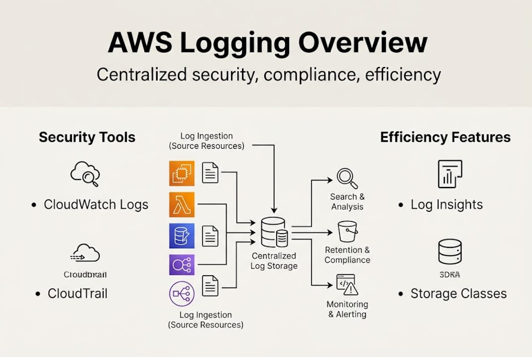 Infographic of AWS logging architecture benefits