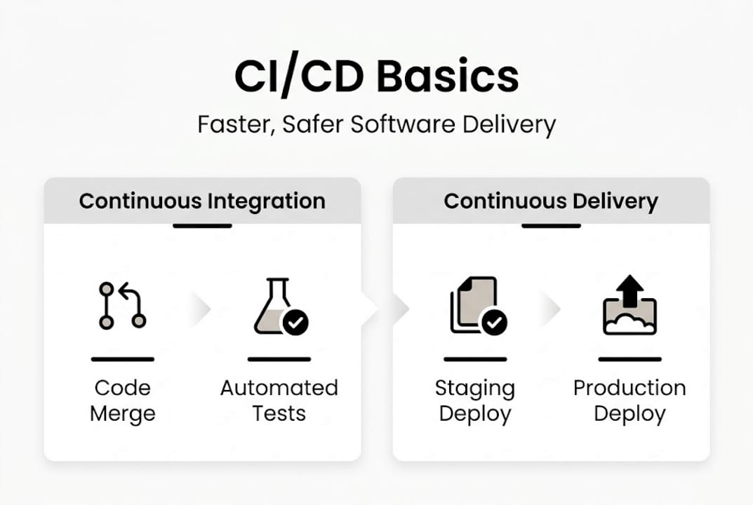 Infographic illustrating CI CD stages in DevOps