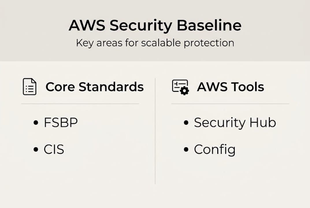 Infographic of AWS security baseline key tools and standards