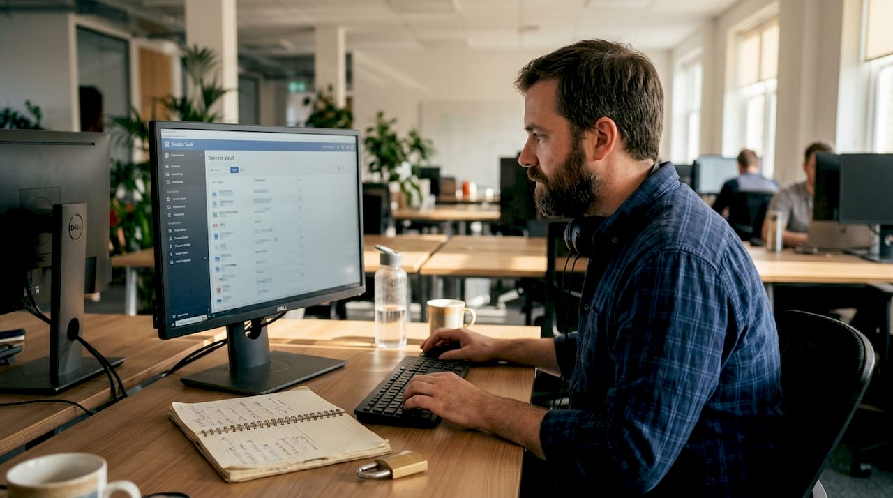 Engineer updating secret management dashboard