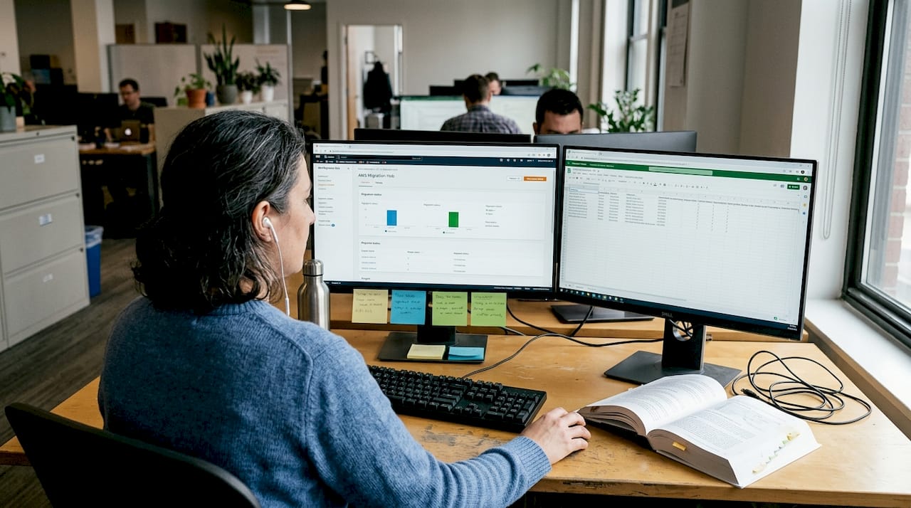 Administrator using migration tools at workplace
