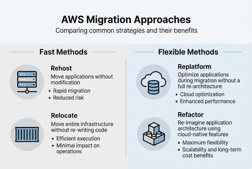 Infographic comparing AWS migration strategies