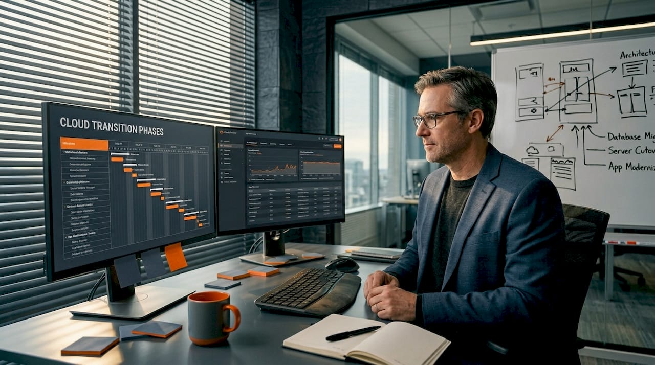 IT manager reviewing cloud migration plans