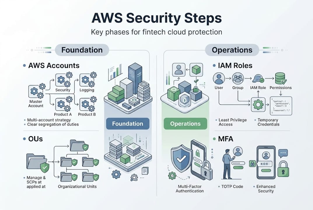 Infographic showing AWS cloud security steps overview