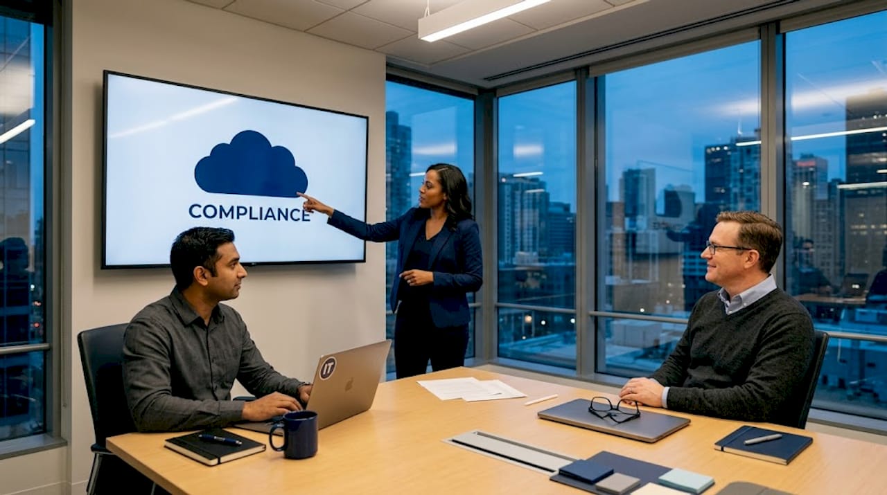 IT team discussing cloud compliance requirements