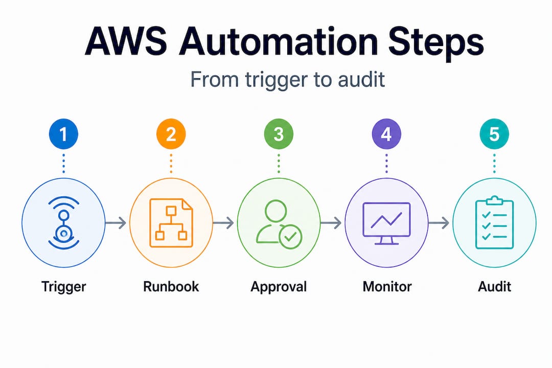 Infographic showing AWS automation flow steps