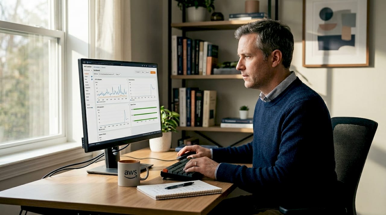 Person reviewing AWS CloudWatch metrics at desk