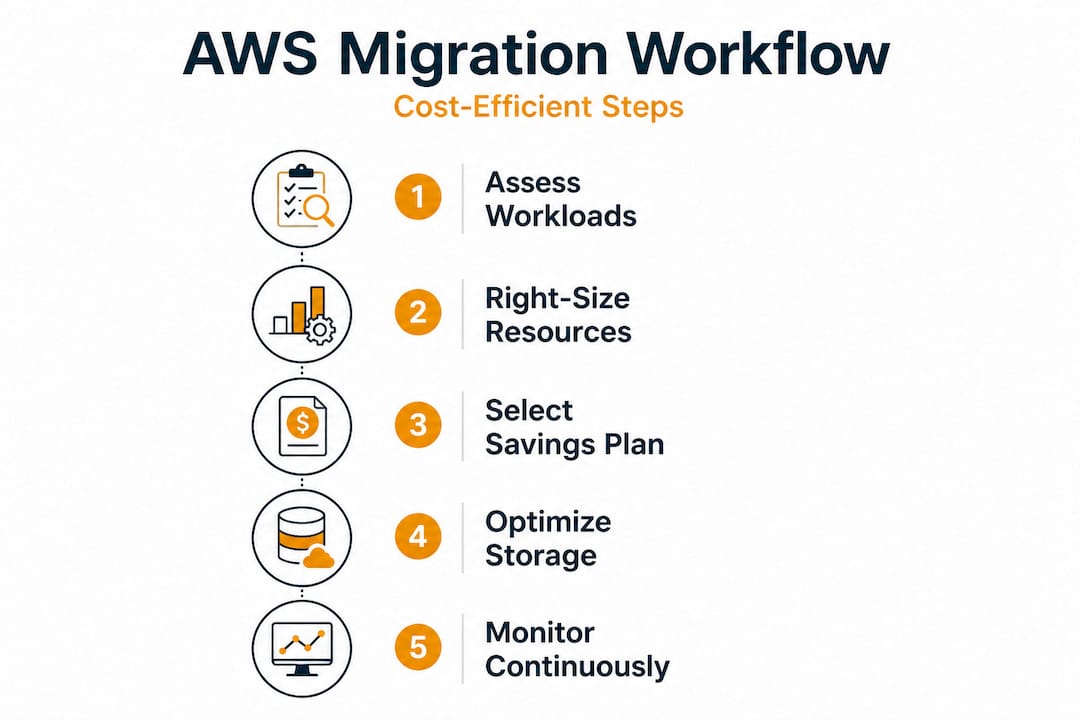 Infographic showing AWS migration workflow process steps