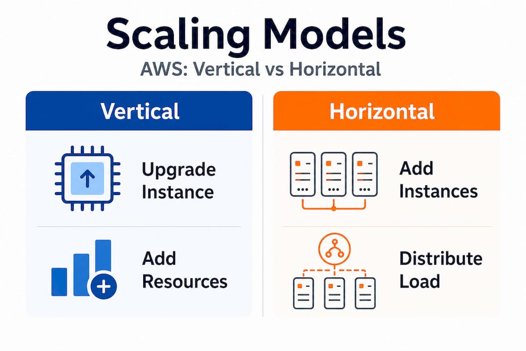 Infographic comparing vertical and horizontal AWS scaling
